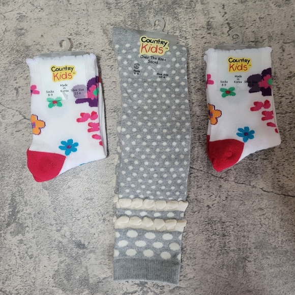 NWT Country Kids Organics Cotton Over the Knee Socks Floral 8-9 Shoe Size 12-6 - Picture 2 of 6